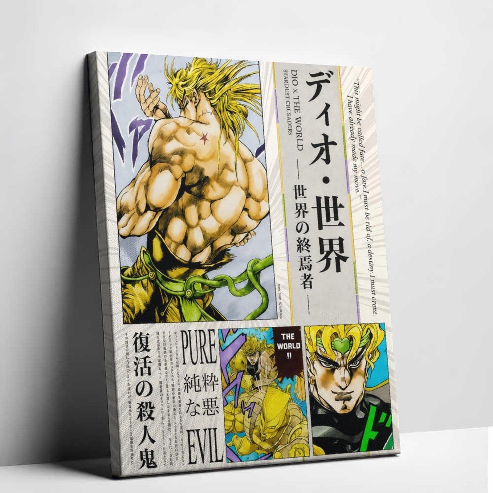 Japanese Manga Villain Poster, Retro Anime Wall Art, Golden Warrior Canvas Print, Vintage Comic Style Room Decor, Otaku Bedroom Decor, Gift for Anime Fans