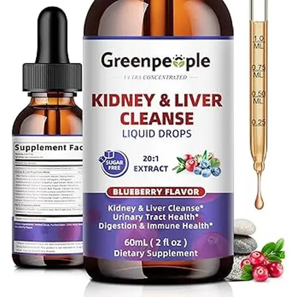 Greenpeople 27-in-1 Kidney Cleanse Detox & Repair Liquid Drops - 20:1 Cranberry Extract, Chanca Piedra, Artichoke - Urinary Tract Support, High Bioavailability Herbal Supplement - Vegan, Alcohol-Free, Non-GMO, Healthy Swaps, Herbal Support