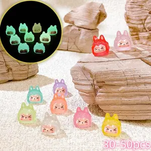 Random Color Cute Cartoon Sheep Head Shaped Resin Ornament, 30/50pcs Luminous Mini Sheep Head Decorations for Home Office Desk, Fish Tank Decoration