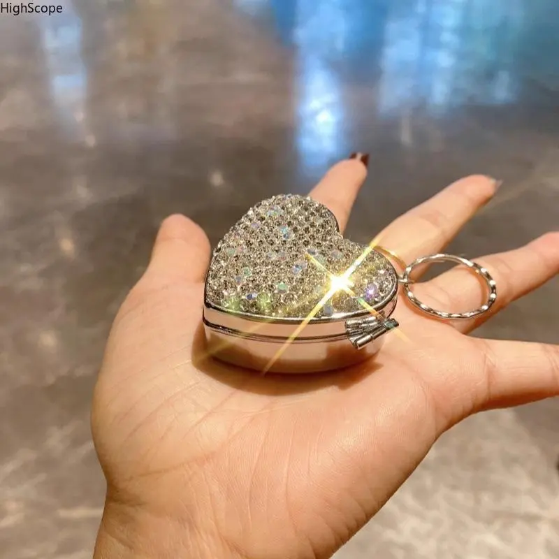 Luxury Heart-Shaped Rhinestone Metal Medicine Box - Compact Sealed Supplement Organizer, Portable Vitamin Organizer, Vitamin Dispenser for Purse & Travel, Pill Organizer