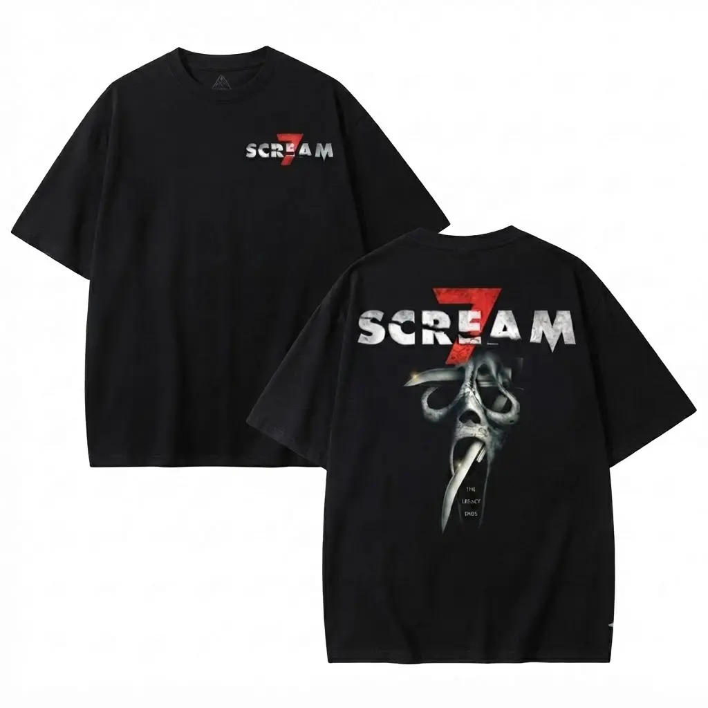 Scream 7 Horror Movie Graphic Tee - Ghostface Logo T-Shirt - Unisex Oversized Streetwear