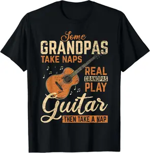 100% Cotton Real Grandpas Play Guitar Then Take Nap Funny Guitarist T-Shirt