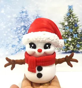 3D Printed Snowman, 4.5" Articulated Holiday Christmas Snowman Fidget Toy, Festive Holiday Decor