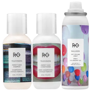 R+Co Starter Bundle: Wash + Style - Television Shampoo & Conditioner Minis & Balloon Dry Volume Spray Mini for Body Strength & Shine