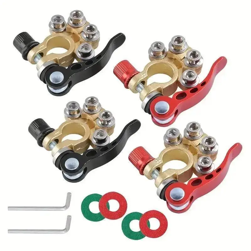 4-Piece Auto Parts Car Battery Terminal Connector Kit - 4-Way Quick-Release Disconnector (Positive & Negative), SAE/JIS Type A Sockets, Cars Accessories, Truck Accessories, Car Battery Disconnector