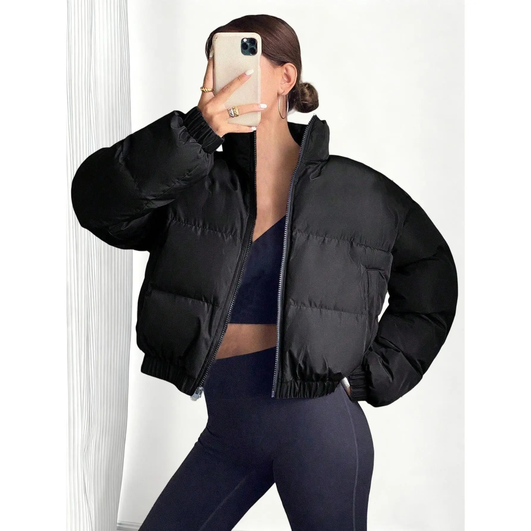 Teen Girls' Winter Fall Warm Thick Preppy Style Stand Collar Short Cotton Coat | Windproof Casual Outerwear
