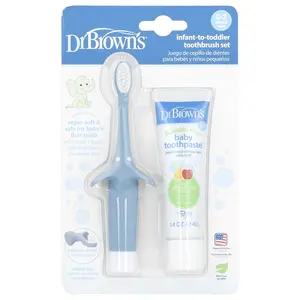 Dr. Brown's Infant to Toddler Toothbrush Set, 0-3 Years, Blue, Apple Pear, 2 Piece Set