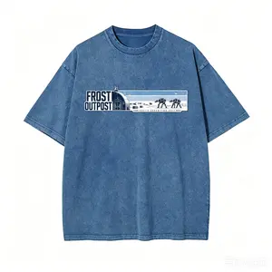 Unisex 100% cotton oversized washed crew neck T-shirt for men and women, Frost Outpost Snow Explorer graphic tee, Arctic Expedition base print, 260 g heavyweight DTG minimalist streetwear shirt, summer casual gift top