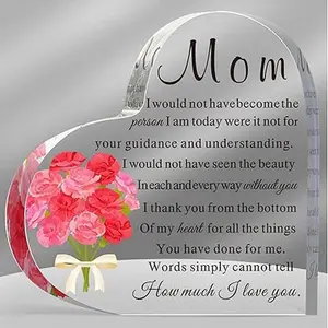 “Christmas Mom Gifts – Meaningful Acrylic Heart Keepsake Paperweight for Mom from Daughter or Son, Ideal for Birthday, Christmas, or Anniversary”