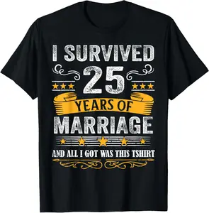 25th Wedding Anniversary shirt Couples Husband Wife 25 Years T-Shirt Cotton Short Sleeve Shirt Casual Tee streetwear