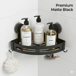 No-Drill Suction Shower Corner Shelf – Strong Hold Bathroom Organizer, Renter Friendly & Space Saving