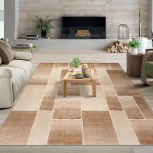 GARVEE Modern Geometric Patchwork Area Rug, 8x10 Large Rugs for Living Room, Rockwood Collection Indoor Rugs for Bedroom, Throw Carpet Floor Decor for Entryway Dining Room Office Nursery Khaki