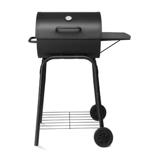 Premium Barrel Charcoal Grill with Side Table and Wheels Heavy Duty Portable Outdoor BBQ Grill for Backyard Camping Patio Picnics Parties