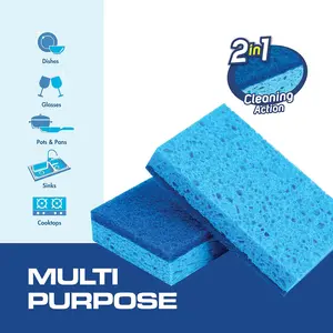 4 Pack Sponges Kitchen, Non-Scratch Scrub Dish Sponges, Safe on Non-Stick Cookware,Dual Sided Cleaning Sponges for Kitchen,Household,Bathroom and More Non-Scratch Sponge, Household Sponge for Kitchen, Blue Sponge Dish,Cleaning sponges