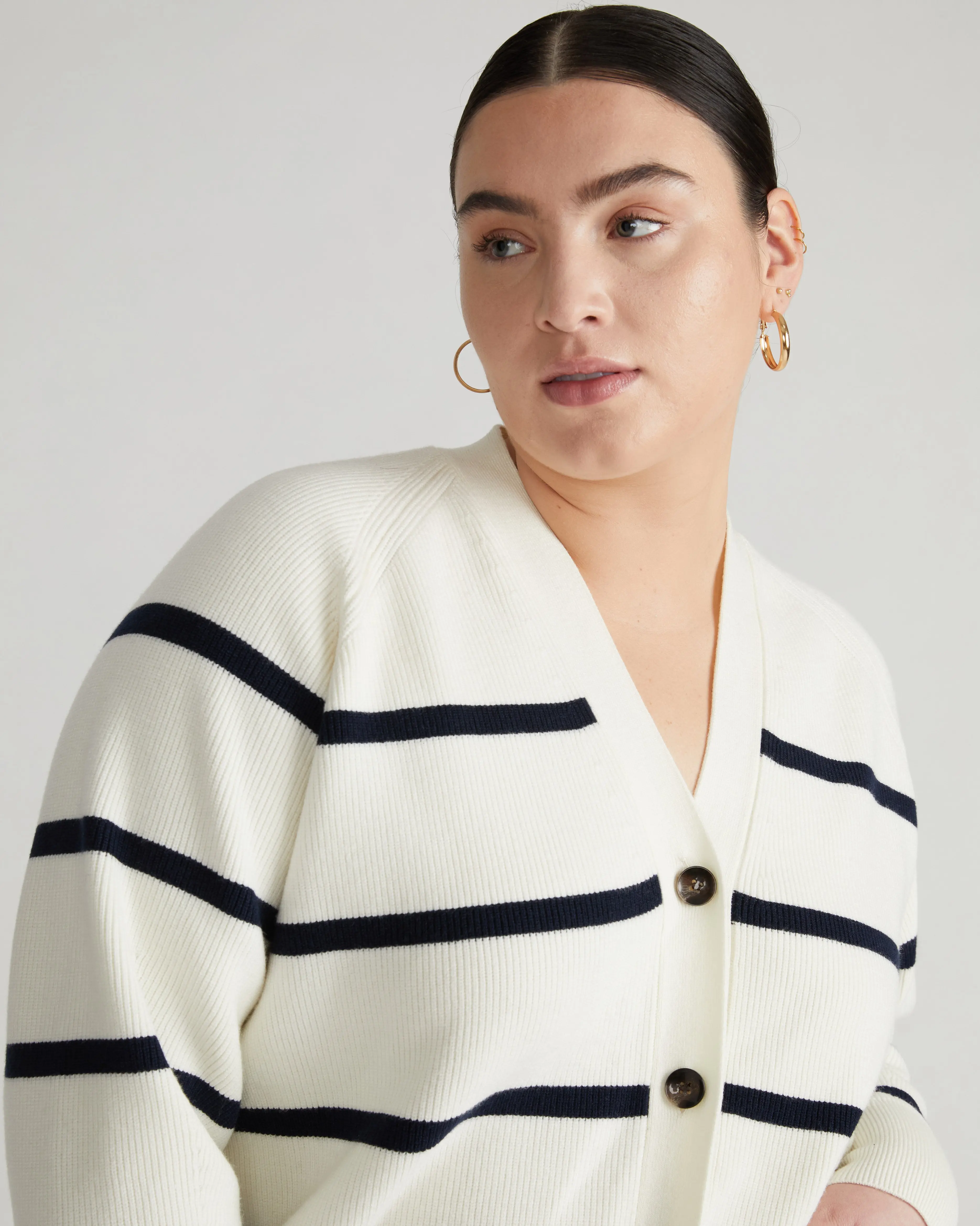 Women's Chunky Striped Baggy Sweater, Soft Rayon Blend Knit Pullover with Blouson Sleeves, Pill-Resistant Top, Knitwear, Polyester, Nylon, Tops, Casual, Longsleeves, Clothes, Long Sleeve, Chunky Knit, Clean Cut, Striped Pattern, Cold Wash, Hang Dry, Loose