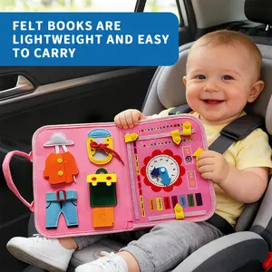 HOTMIR Toddler Busy Board Montessori Toys for Baby, Blue Dinosaur Theme Sensory Board Educational Activities Toys for Learning Fine Motor Skills, In Car Plane Toy for Boys and Girls