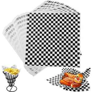 12x12 inch Checkered Dry Waxed Deli Paper,Food Basket Liner,Waxed Food Greaseproof Paper,100 Sheets Classic Checkered Wrapping Paper-Black