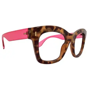 Montclair, Tortoiseshell (PINK) Oversized Reading Glasses for Women, Big Square High-End Magnifying Readers,  by NY Fifth Avenue Clear Crystal