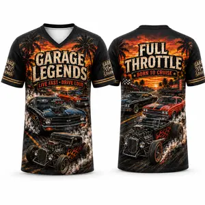 Garage Legends V-Neck Sports Shirt for Men Women, Classic Muscle Car Hot Rod Graphic Short Sleeve Racing Tee