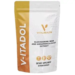 VitalHealth V-ITADOL 60 Veggie Capsules with Glucosamine MSM & Sarsaparilla Root Extract Dietary Supplement Muscle Support Healthy Blood Flow Flexibility