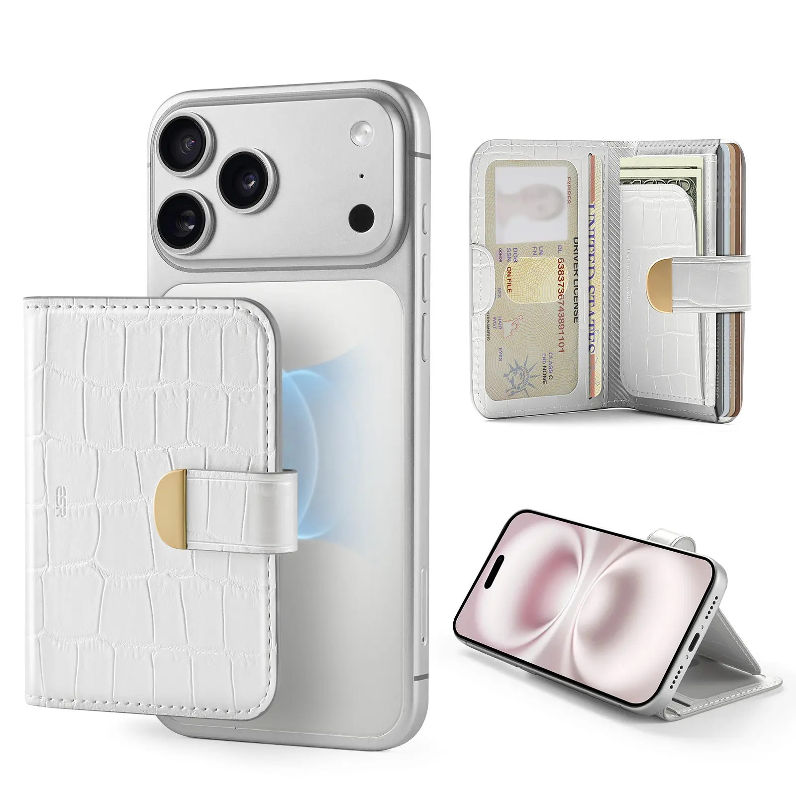 Aura Clutch-Pearl White Croc