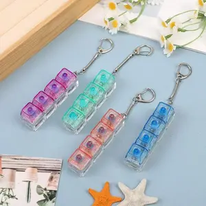 4-Button Fidget Keychain Set, ABS Plastic Portable Clicky Keys Keyboard Clicker Cube, Small Lightweight Reusable Pocket Stress Relief Toy for Anxiety Relief, Daily Carry, Work