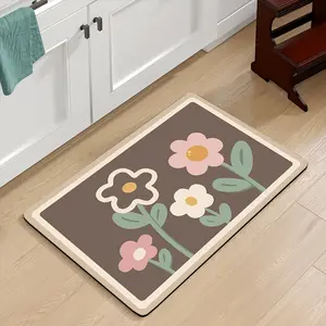 Vintage Small Flower Diatomaceous Earth Bath Mat, Non-Slip Quick-Dry Absorbent Easy Clean, Rubber Bottom for Shower Room Laundry Kitchen