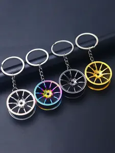 4pcs Creative Multi-Color Car Wheel HUB Keychains, Unique Keychain Set 37mm Car Modification Culture Key Chain Combo, Gift Keychain