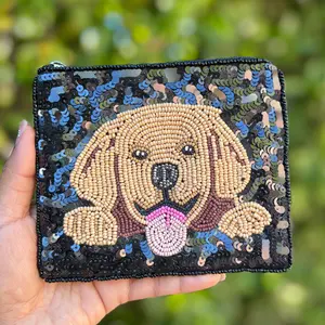 Golden Retriever Beaded Pouch Purse