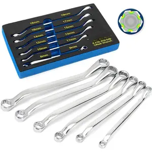 6 count. Bolt Extractor Wrench Set, Metric 8-19mm, 6 Point Box End Wrench Set with 45? Offset, CR-V Steel, Stripped & Rounded Bolt Remover Wrench with EVA