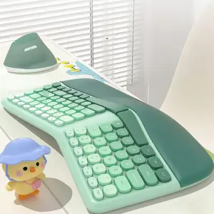 MOFii 1 Set Ergonomic Wireless Keyboard and Mouse Combo, Wrist-Support Split Keyboard + Vertical Mouse, Calming Mint Green, No Numeric Keypad, Compatible with Laptop & Desktop, US Qwerty (Battery Not Included)