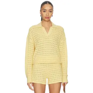 Barefoot Dreams Tulip Pointelle Collared Pullover in Canary
