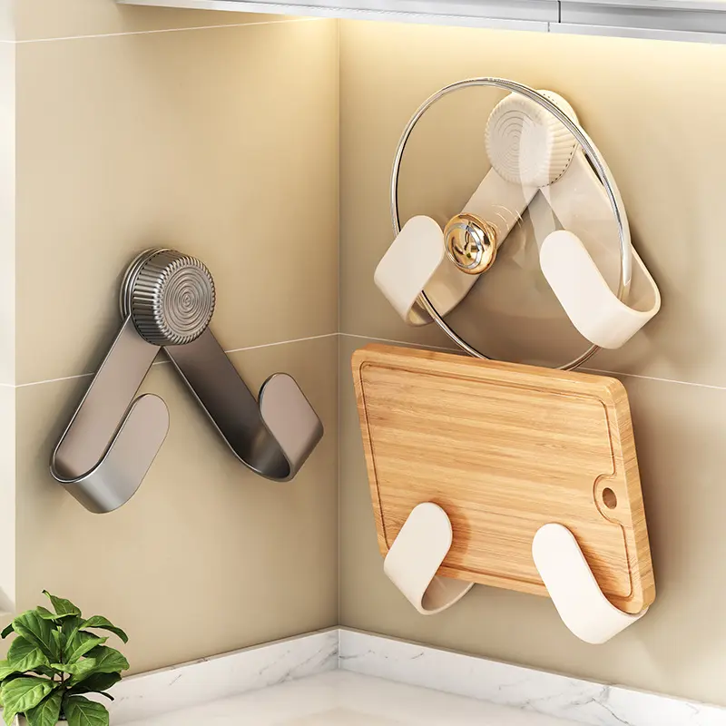 Rotating Suction Cup Pot Lid Rack – Wall-Mounted Adjustable Kitchen Organizer for Pots, Pans, Cutting Boards | No-Drill Space-Saving Storage for Cabinets & Small Kitchens (White & Gray)