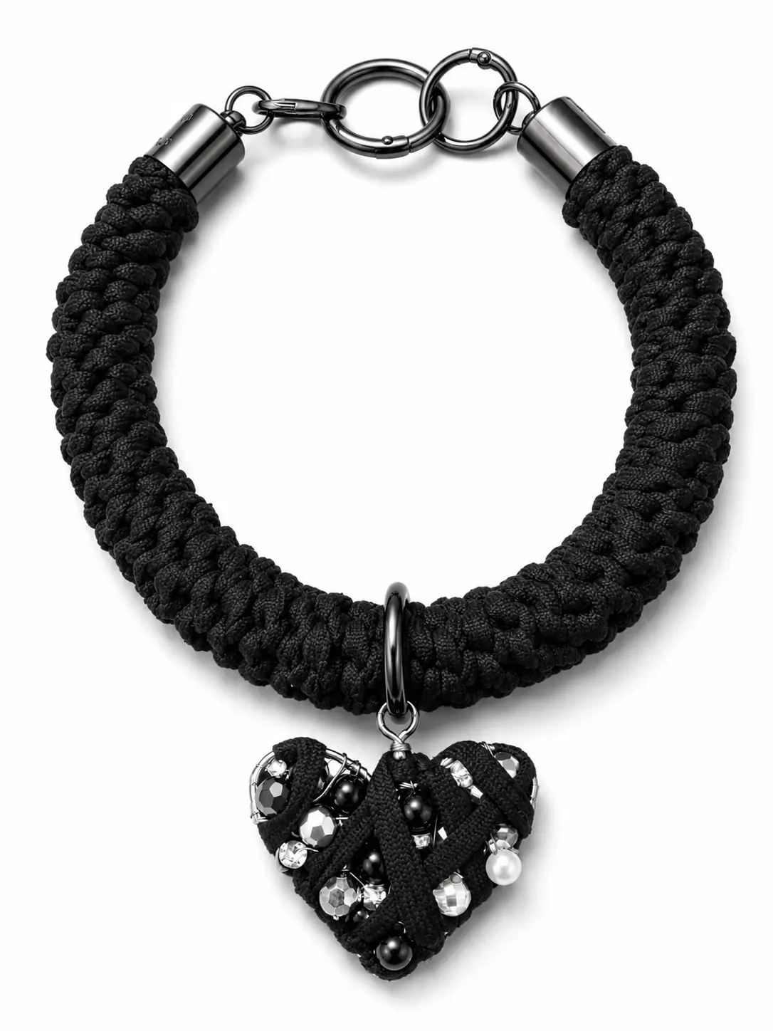 Chunky Heart-Shaped Crochet Choker Necklace - Black, Adjustable, Women's Everyday Costume Jewelry, Chunky Heart-Shaped Necklaces, Hand Crafted Necklaces