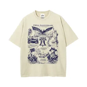 250 Anniversary Independence Day S~5XL Oversize Unisex Washed T-Shirt for Women and Men's Unisex Fit Batik Cotton Oversize Streetwear Menswear  Super Soft Pre-Shrunk