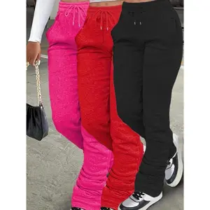Women's Plain Pocket Drawstring Sweatpants, Casual Comfy Elastic Waist Jogger Pants for Daily Wear, Drawstring Stackable Pants for Tall Girl, Baggy Pants, Sweatpants for Women, Ladies Bottoms for All Seasons, Jogger Pants for Women