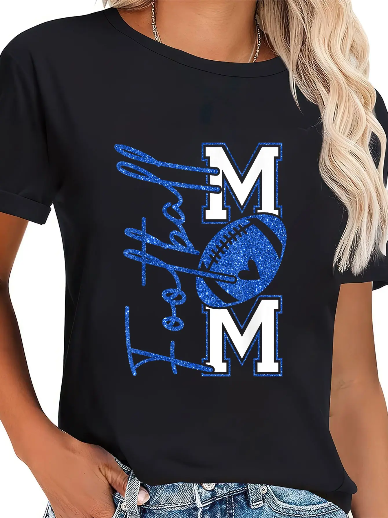 100% Cotton Football Mom Game Day Touchdown Season Football Mama T-Shirt