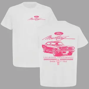 Menswear Short-Sleeve Round Neck T-Shirt, 100% Combed Cotton Heavyweight Smooth Unisex USA-Made Casual Top, Classic 1964 Muscle Car Graphic, Retro Auto Enthusiast Style