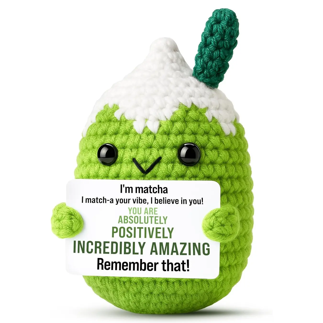 Matcha Crochet Doll Gift Set, Soothing Stuffed Doll, Soft Cuddly Gift, Includes Positive Energy Card, Perfect Birthday Present for Her, Teens, Friends, Colleagues, Christmas Stocking Filler