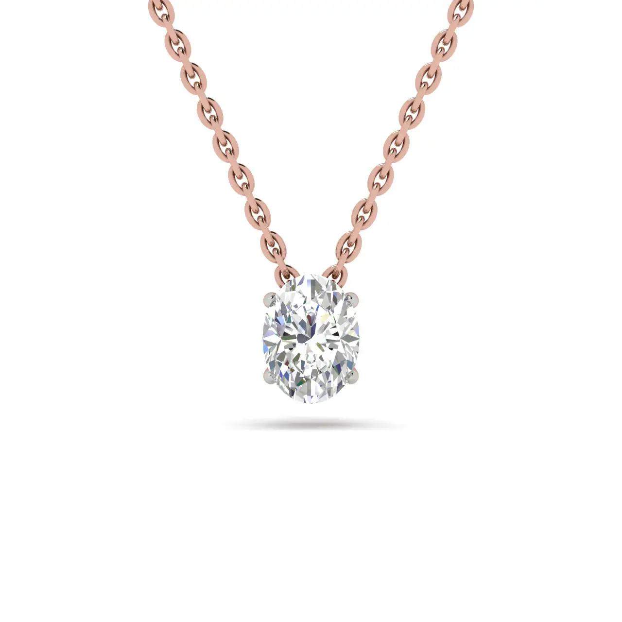 3 Carat IGI Certified Oval Solitaire Diamond Necklace 14K Rose Gold with Chain