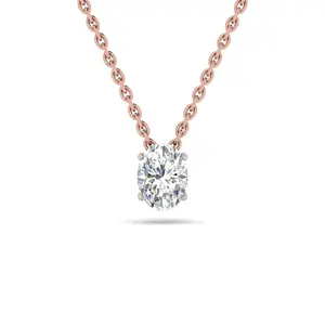 3 Carat IGI Certified Oval Solitaire Diamond Necklace 14K Rose Gold with Chain