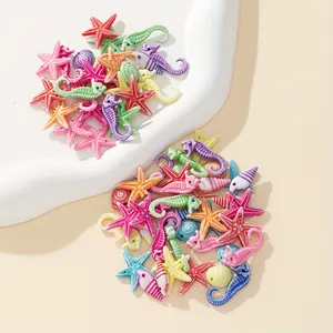 50 Vibrant Ocean Series Acrylic Beads Charms, Starfish Seahorse Shell Jewelry Design, DIY Beading Accessories, DIY Crafts and Bracelet Necklace Accessories