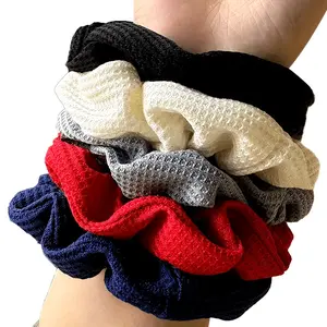 [Jersey | Cute] 6Pcs Minimalist Solid Color Jersey Scrunchies | Large Bow Elastic Hair Ties Set for Girls & Women, Jumbo Textured Hair Rings, Bow-Knot Hair Bands Accessories for Ages 14+