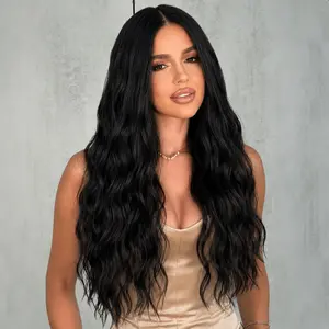 Mibeke Black Wig for Women, 26 Inch Long Synthetic Wig Middle Part 4x1 HD Lace Front Wavy Wig, Suitable for Daily Wear, Cosplay and Halloween Parties