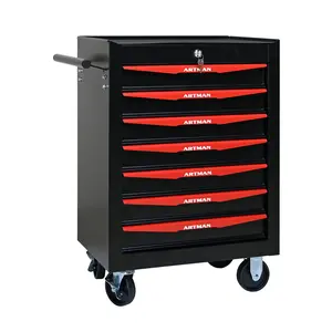 Hardware Rolling Metal Tool Chest with 7 Drawers, 20" 7-Drawer Tool Chest Cabinet with Ball Bearing Drawer Slides Steel Tool Storage Box Organizer -BLACK&RED