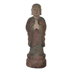Antique Chinese Wooden Standing Monk