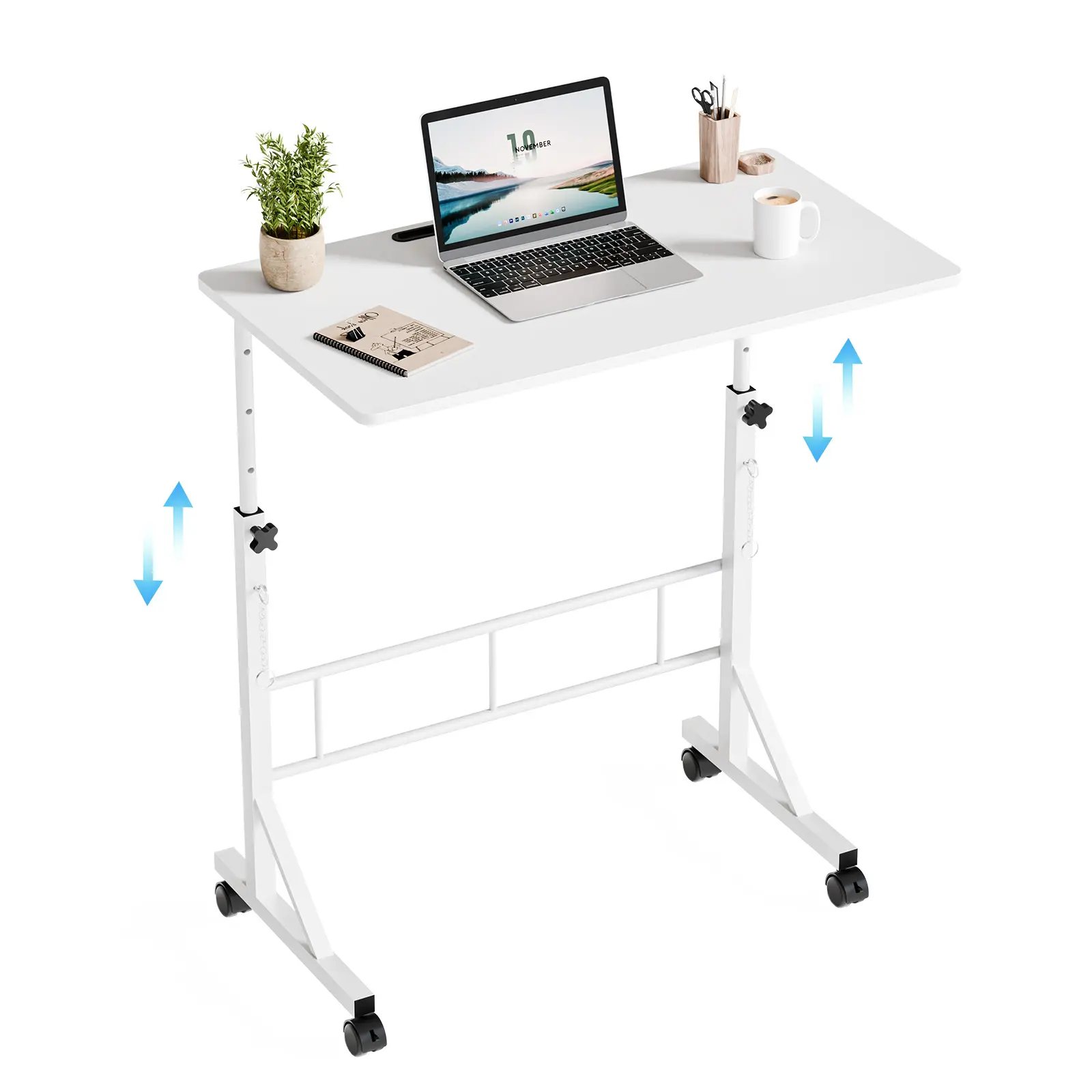 31.5" Adjustable Height Mobile Desk with Locking Wheels & Pin-Lock, Portable Workstation for Walking Pad & Active Home Office