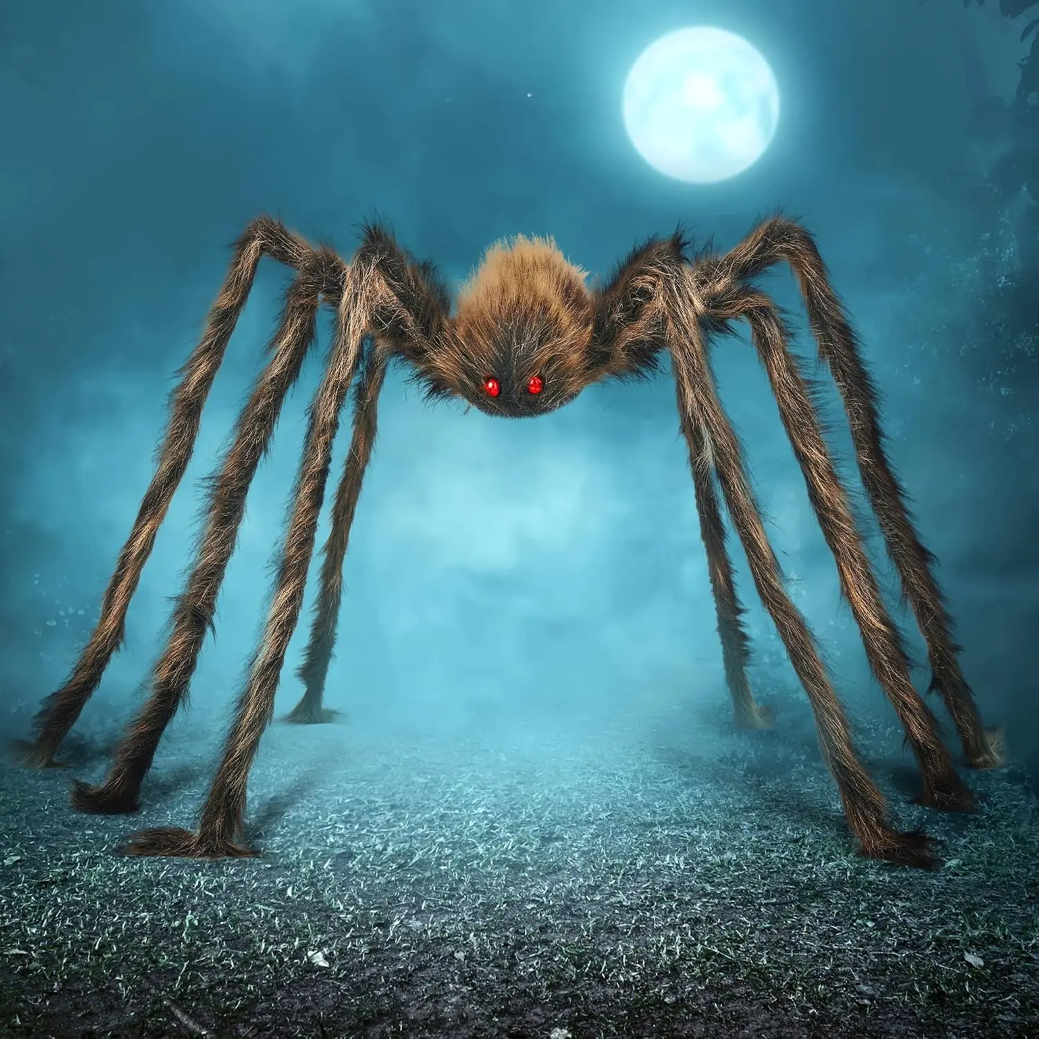 5Ft Halloween Spider Outdoor Decorations Scary Giant – Large Brown Spider Props for Indoor Party Supplies Yard Lawn Decor