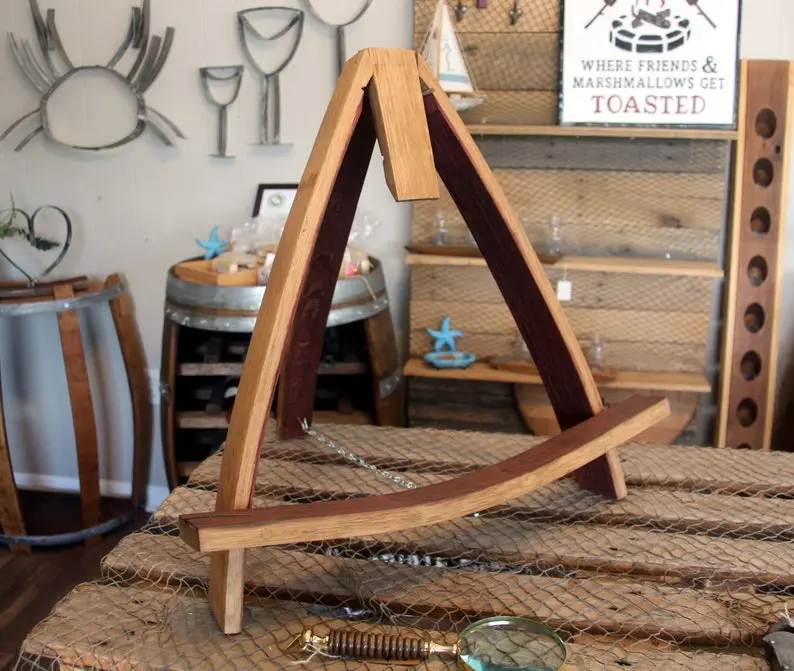 Rustic Wine or Whiskey Barrel Stave Easel: Barrel Head and Art Display Stand