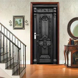 Elegant Wood Door Art Sticker, Decorative Wall Sticker, Door Decorations, Self-Adhesive, Detailed Design, Perfect for Bedroom Living Room Bathroom, Classic Vintage Style